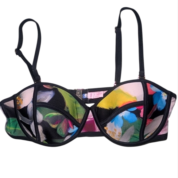 Ted Baker Black and Blue Balconette Bra with Geometric Print - Picture 1 of 4